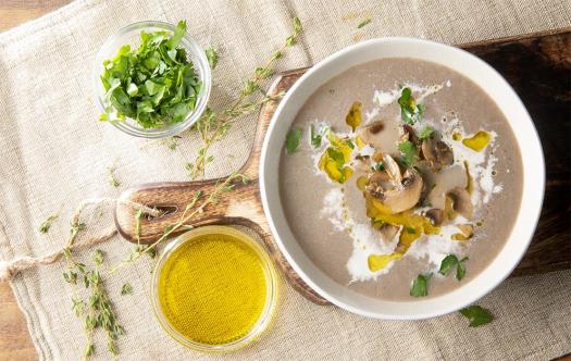 Recipe cream of mushroom soup with bacon, sherry, and truffle oil