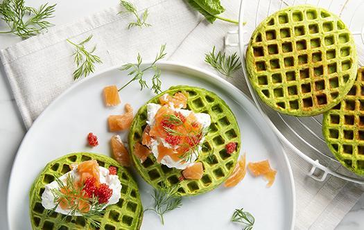 DOMO spinach waffle with smoked salmon
